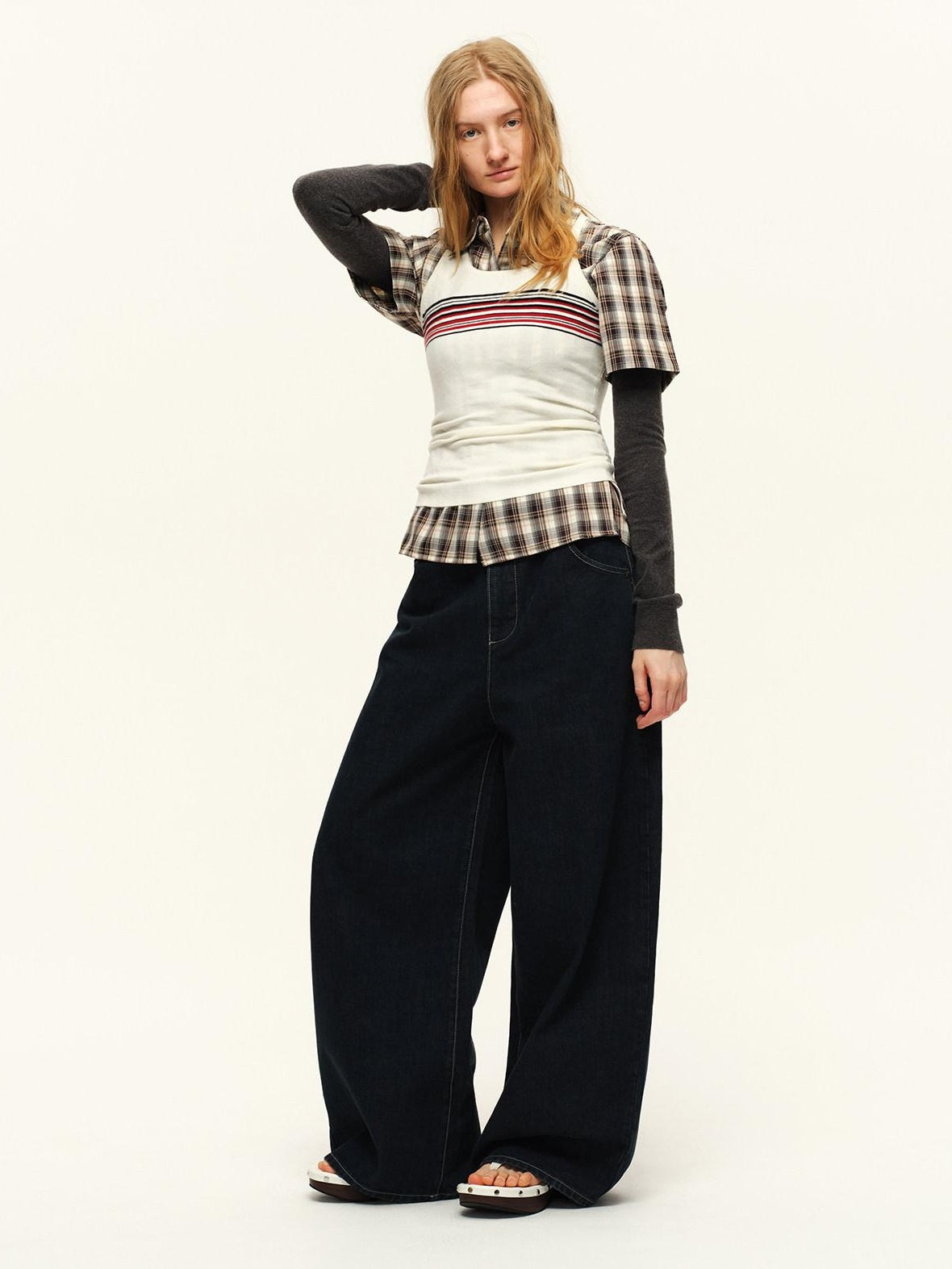 RUN TO THE FUTURE Vintage Washed Natural Waist Zipper Unisex Relaxed Cotton Raw Wide-Leg Jeans