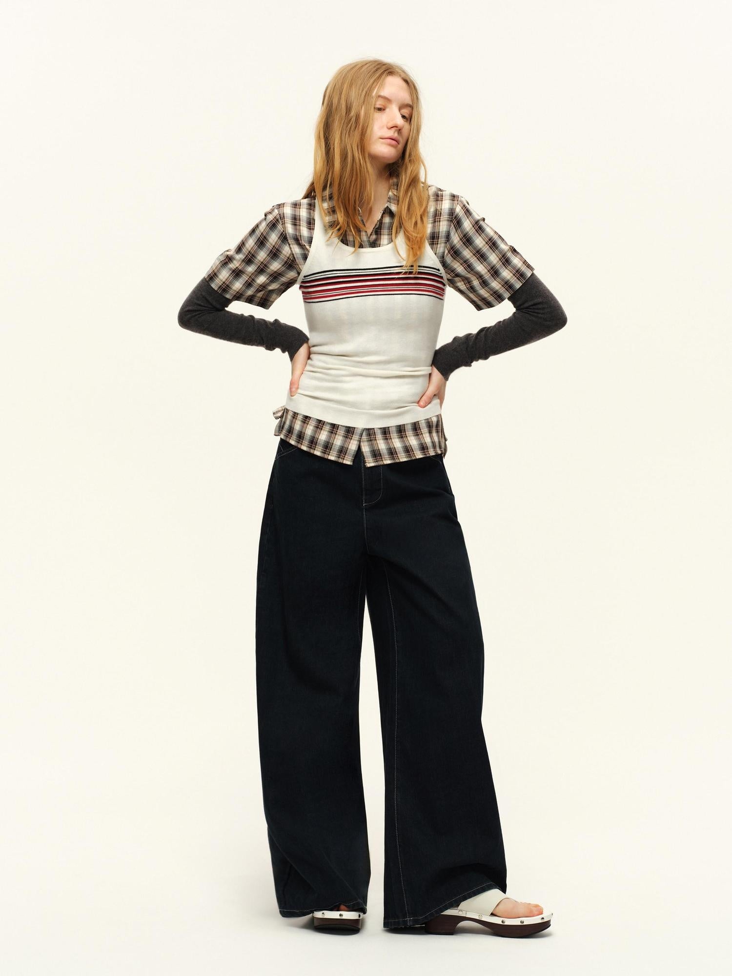 RUN TO THE FUTURE Vintage Washed Natural Waist Zipper Unisex Relaxed Cotton Raw Wide-Leg Jeans