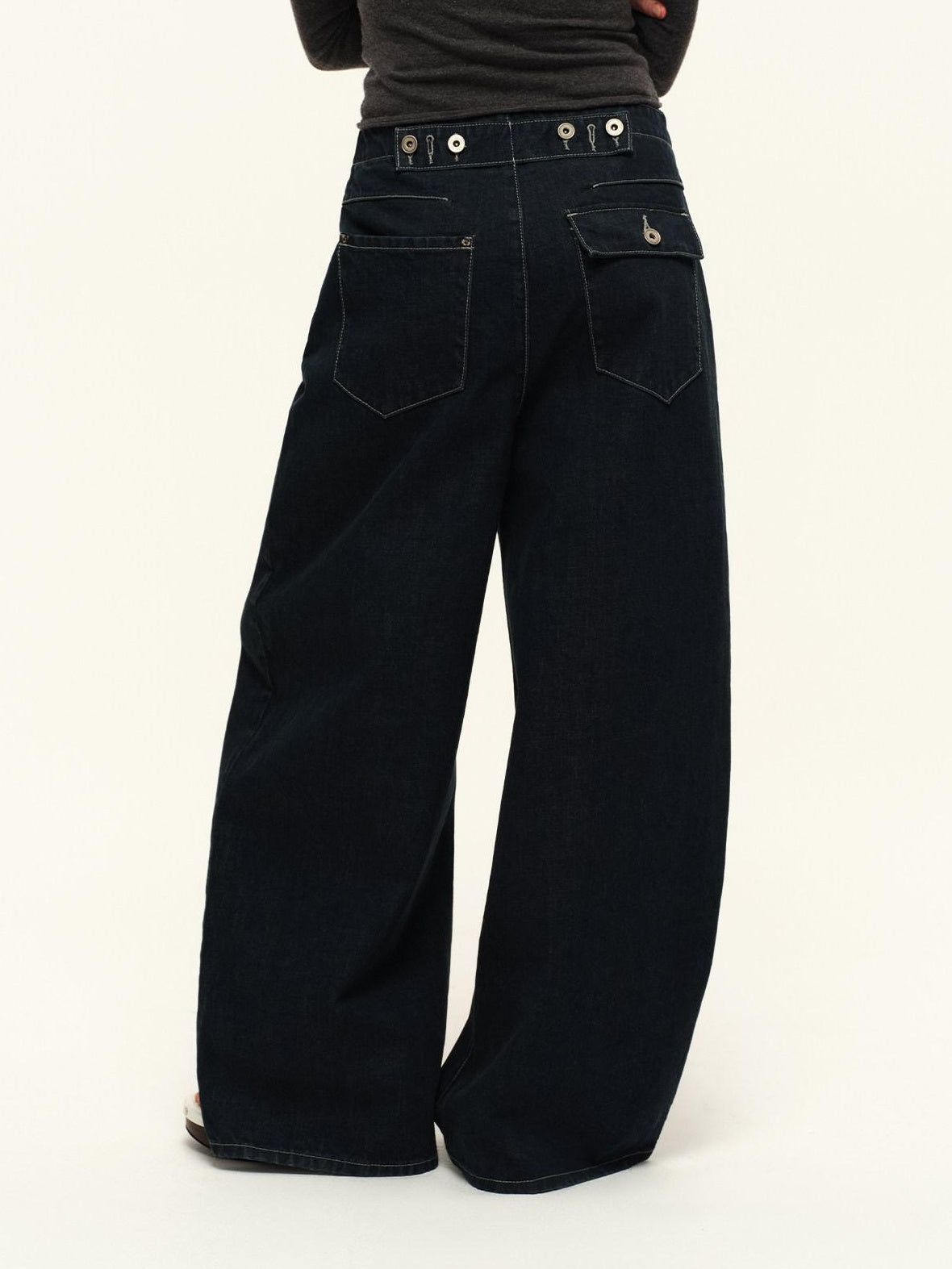RUN TO THE FUTURE Vintage Washed Natural Waist Zipper Unisex Relaxed Cotton Raw Wide-Leg Jeans