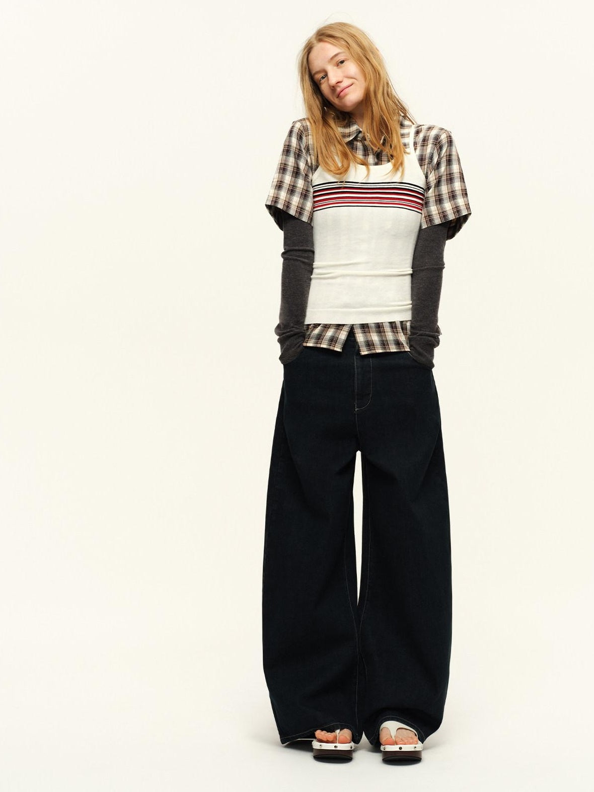 RUN TO THE FUTURE Vintage Washed Natural Waist Zipper Unisex Relaxed Cotton Raw Wide-Leg Jeans