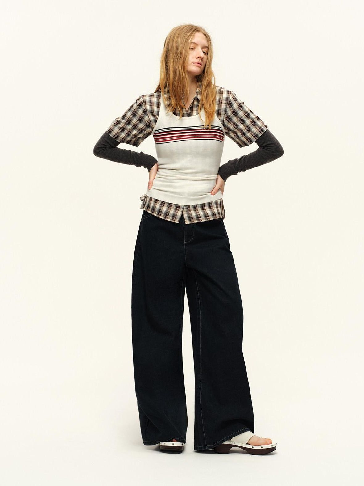 RUN TO THE FUTURE Vintage Washed Natural Waist Zipper Unisex Relaxed Cotton Raw Wide-Leg Jeans