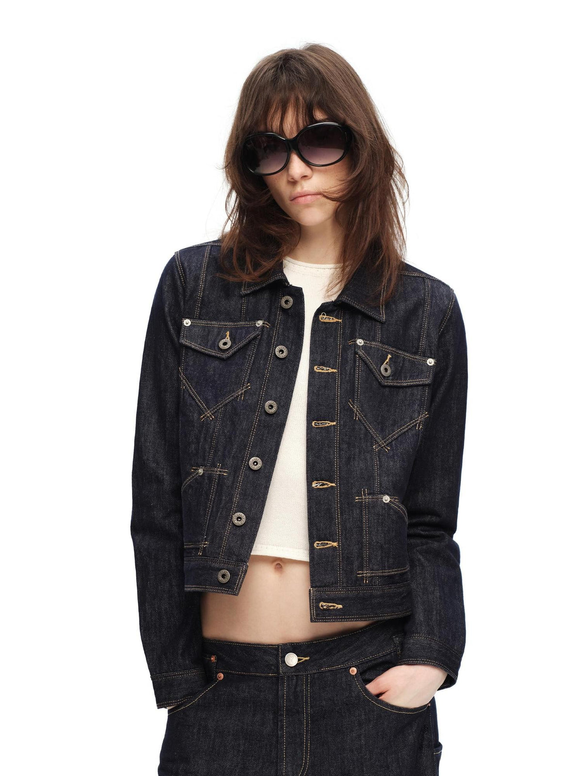 RUN TO THE FUTURE Vintage Washed Red Selvedge Denim Utility Women&