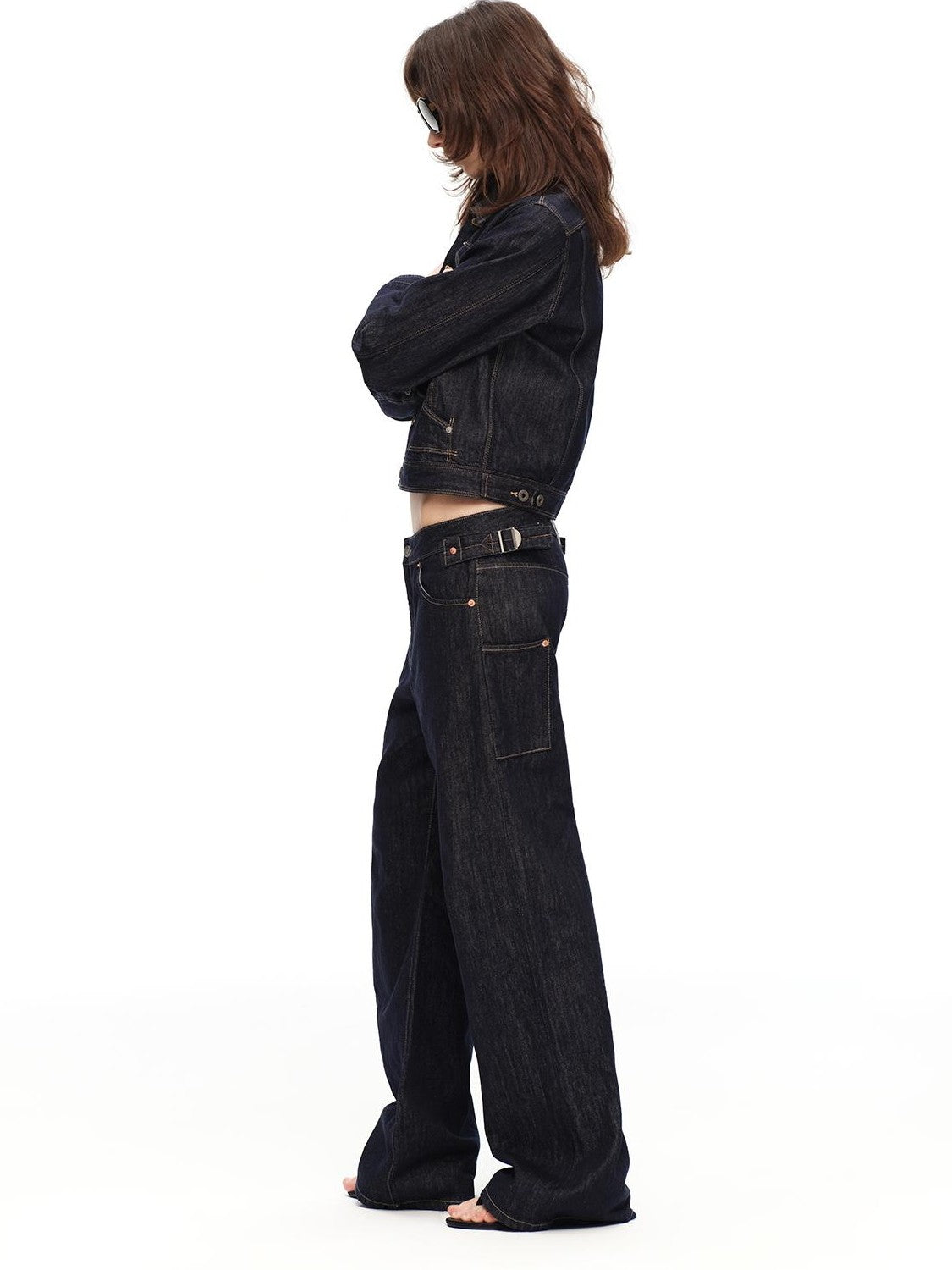 RUN TO THE FUTURE Vintage Washed Red Selvedge Denim Utility Women&
