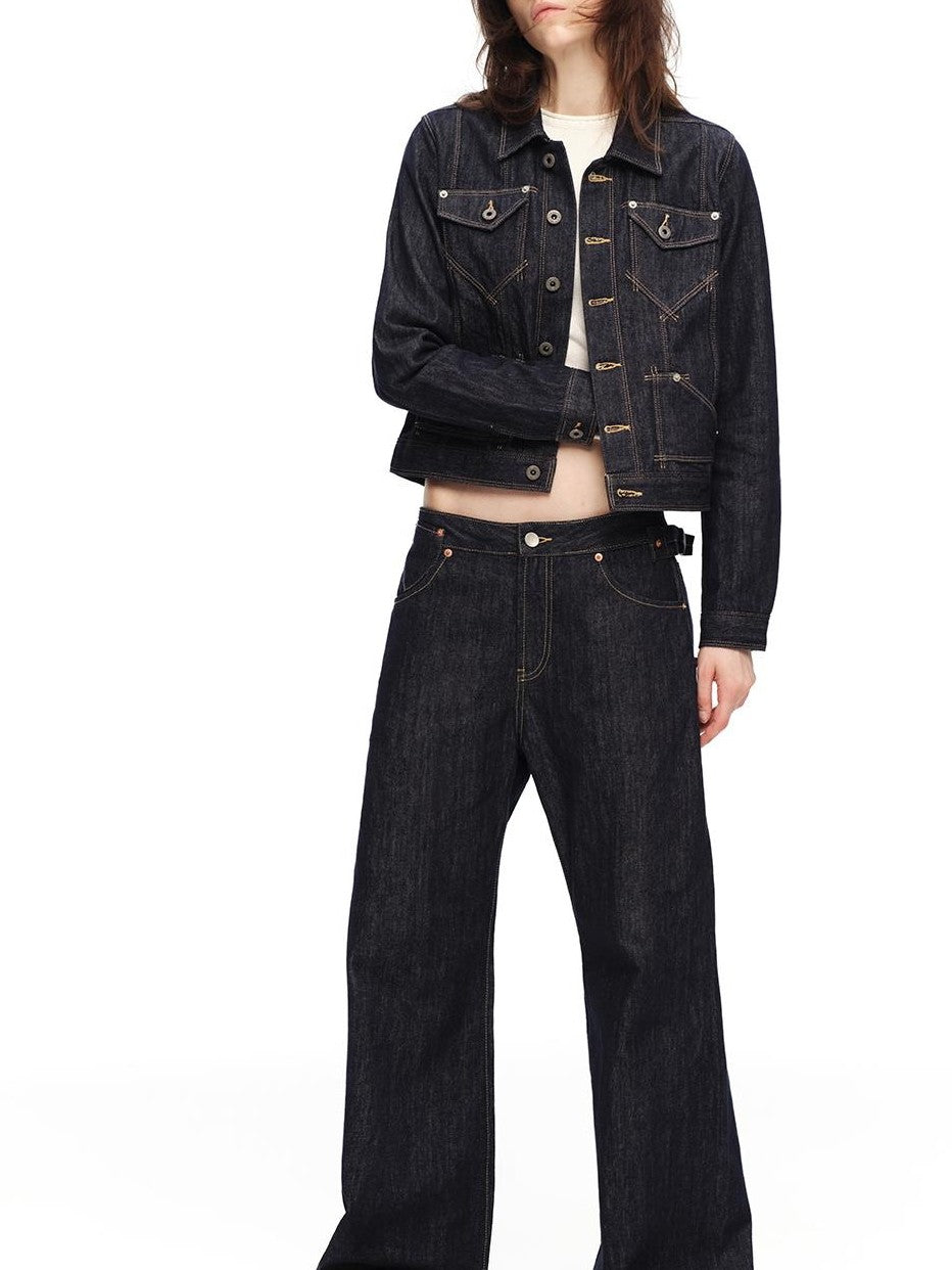RUN TO THE FUTURE Vintage Washed Red Selvedge Denim Utility Women&