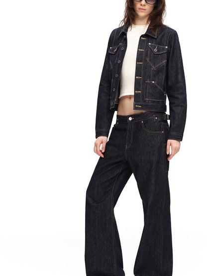 RUN TO THE FUTURE Vintage Washed Red Selvedge Denim Utility Women&
