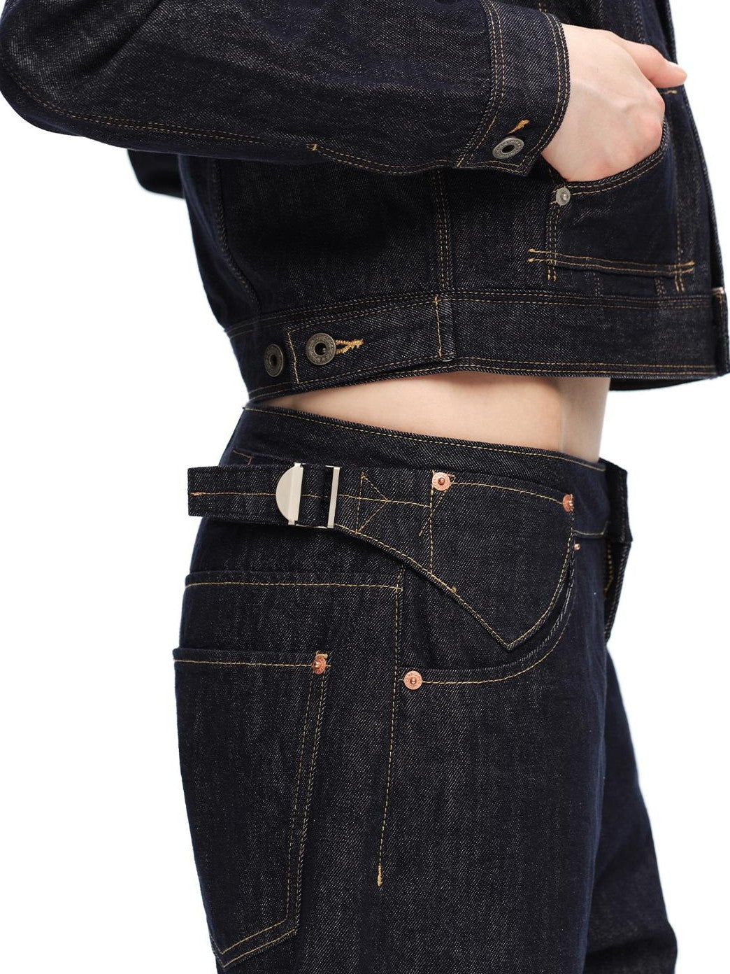 RUN TO THE FUTURE Vintage Washed Red Selvedge Denim Utility Women&