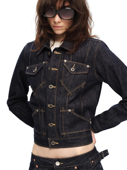 RUN TO THE FUTURE Vintage Washed Red Selvedge Denim Utility Women&