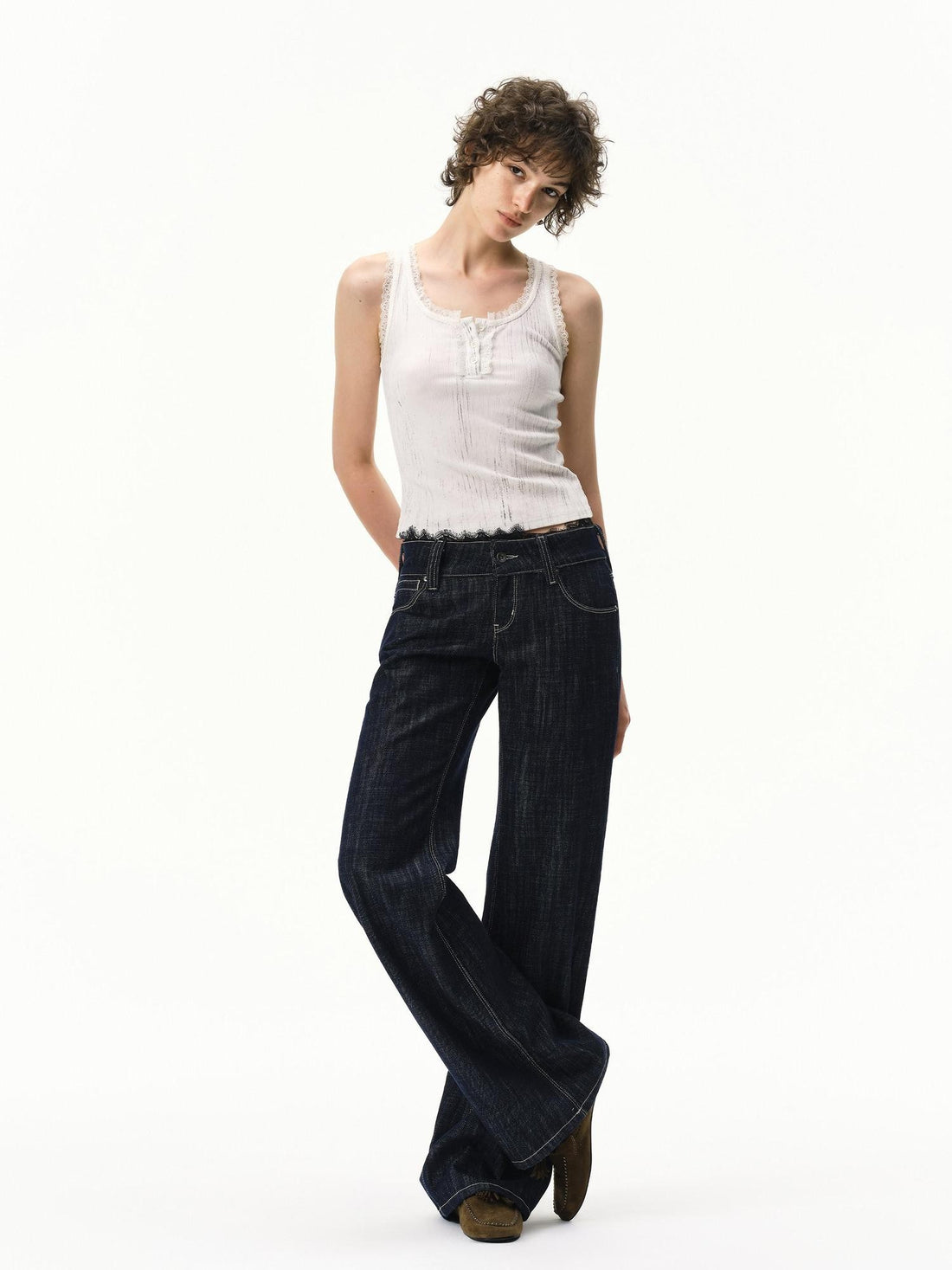 RUN TO THE FUTURE Vintage Washed Vertical Stripe Lace Waist Women&