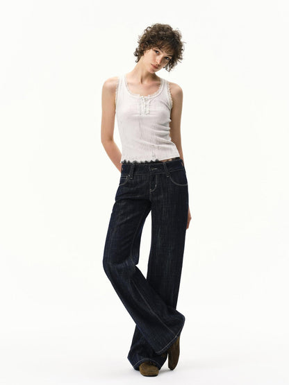 RUN TO THE FUTURE Vintage Washed Vertical Stripe Lace Waist Women&