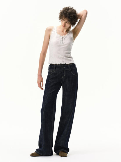 RUN TO THE FUTURE Vintage Washed Vertical Stripe Lace Waist Women&