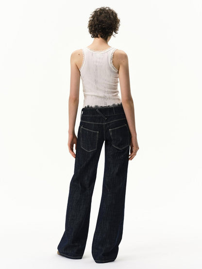 RUN TO THE FUTURE Vintage Washed Vertical Stripe Lace Waist Women&
