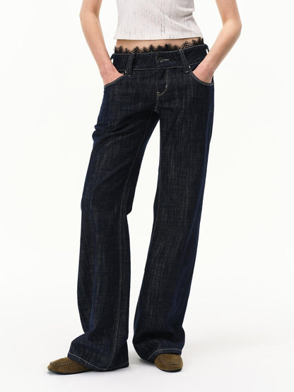 RUN TO THE FUTURE Vintage Washed Vertical Stripe Lace Waist Women&