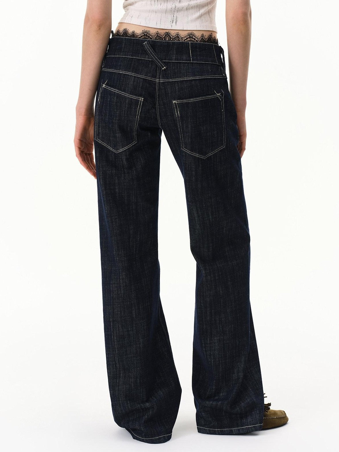 RUN TO THE FUTURE Vintage Washed Vertical Stripe Lace Waist Women&
