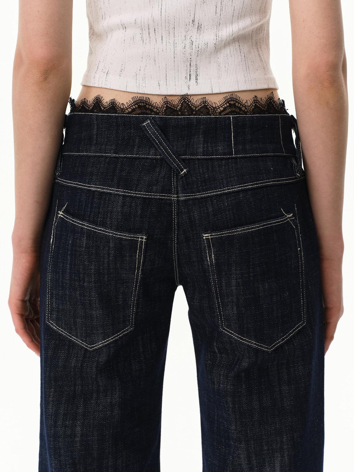 RUN TO THE FUTURE Vintage Washed Vertical Stripe Lace Waist Women&