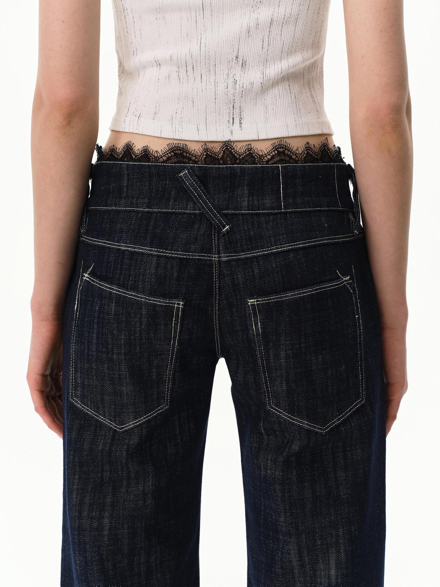 RUN TO THE FUTURE Vintage Washed Vertical Stripe Lace Waist Women&