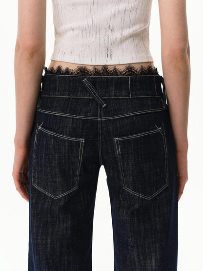 RUN TO THE FUTURE Vintage Washed Vertical Stripe Lace Waist Women&