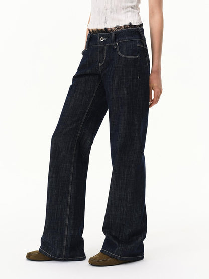 RUN TO THE FUTURE Vintage Washed Vertical Stripe Lace Waist Women&