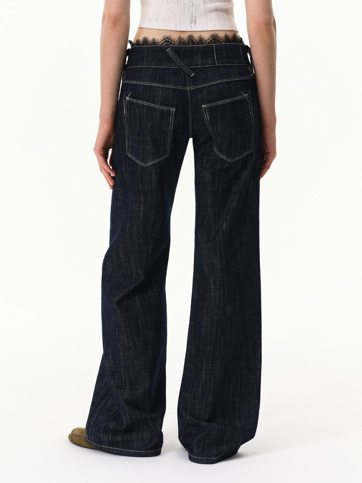 RUN TO THE FUTURE Vintage Washed Vertical Stripe Lace Waist Women&
