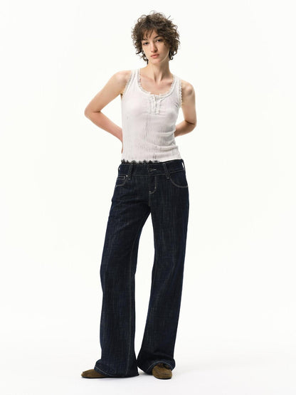 RUN TO THE FUTURE Vintage Washed Vertical Stripe Lace Waist Women&