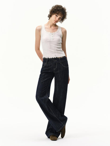 RUN TO THE FUTURE Vintage Washed Vertical Stripe Lace Waist Women&