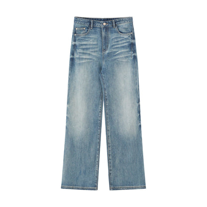 RUN TO THE FUTURE Vintage Whiskered Low Rise Loose Fit Women Denim Zipper Fly Straight Jeans