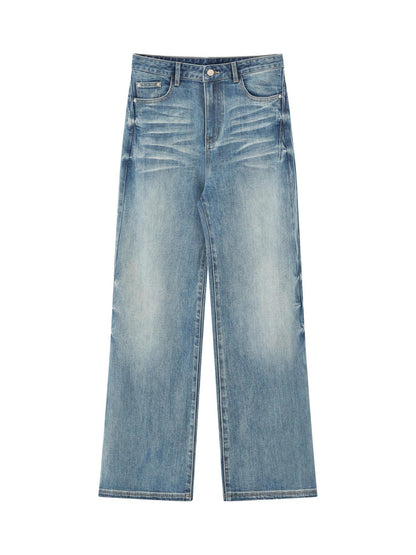 RUN TO THE FUTURE Vintage Whiskered Low Rise Loose Fit Women Denim Zipper Fly Straight Jeans