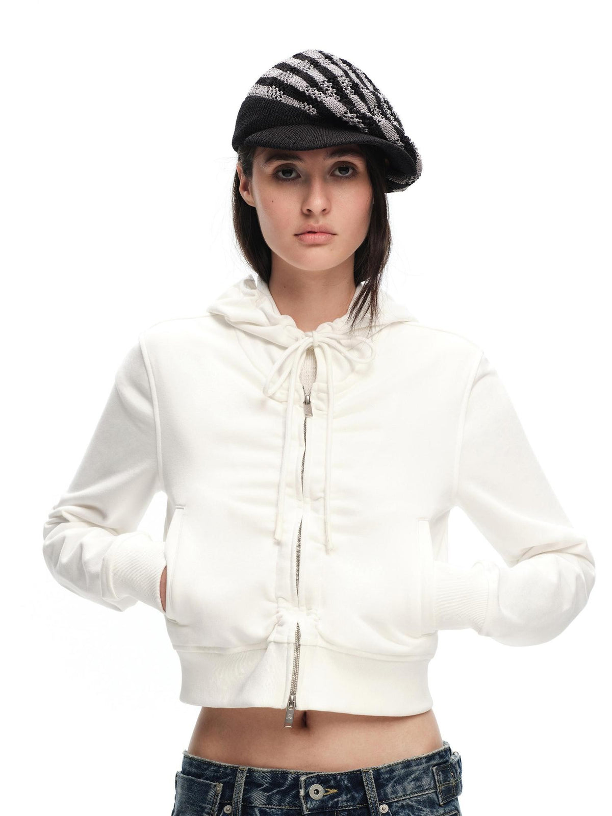 RUN TO THE FUTURE Vintage Yarn Hollow Knit Striped Short Brim Women&