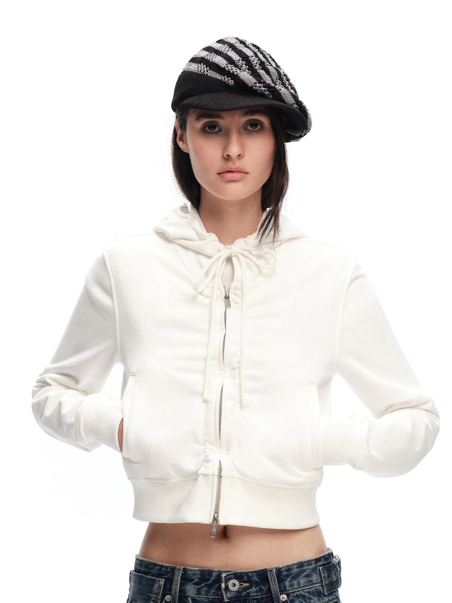 RUN TO THE FUTURE Vintage Yarn Hollow Knit Striped Short Brim Women&