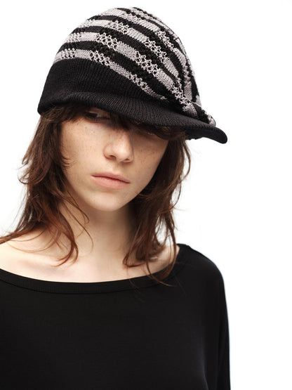 RUN TO THE FUTURE Vintage Yarn Hollow Knit Striped Short Brim Women&