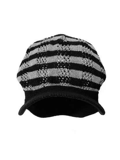 RUN TO THE FUTURE Vintage Yarn Hollow Knit Striped Short Brim Women&