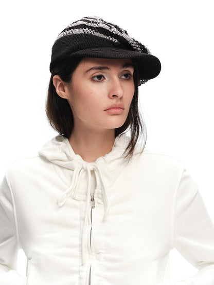RUN TO THE FUTURE Vintage Yarn Hollow Knit Striped Short Brim Women&