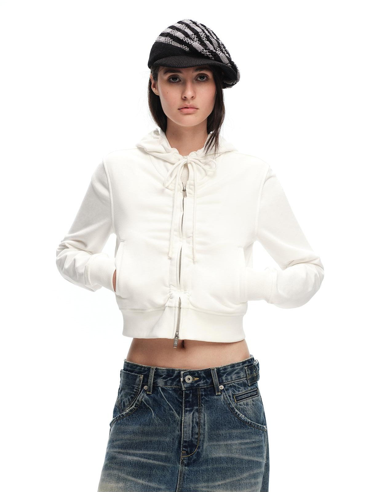 RUN TO THE FUTURE Vintage Yarn Hollow Knit Striped Short Brim Women&