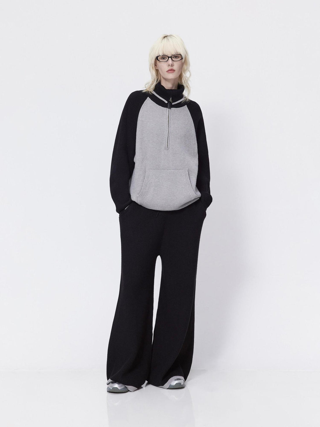 RUN TO THE FUTURE Viscose Blend Half Zip Pullover Commuter Straight Fit Long Sleeve Sweaters