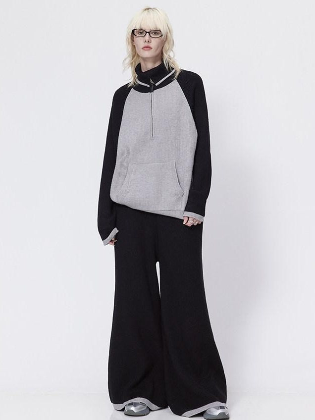 RUN TO THE FUTURE Viscose Blend Half Zip Pullover Commuter Straight Fit Long Sleeve Sweaters