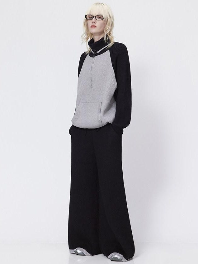 RUN TO THE FUTURE Viscose Blend Half Zip Pullover Commuter Straight Fit Long Sleeve Sweaters
