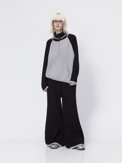 RUN TO THE FUTURE Viscose Blend Half Zip Pullover Commuter Straight Fit Long Sleeve Sweaters