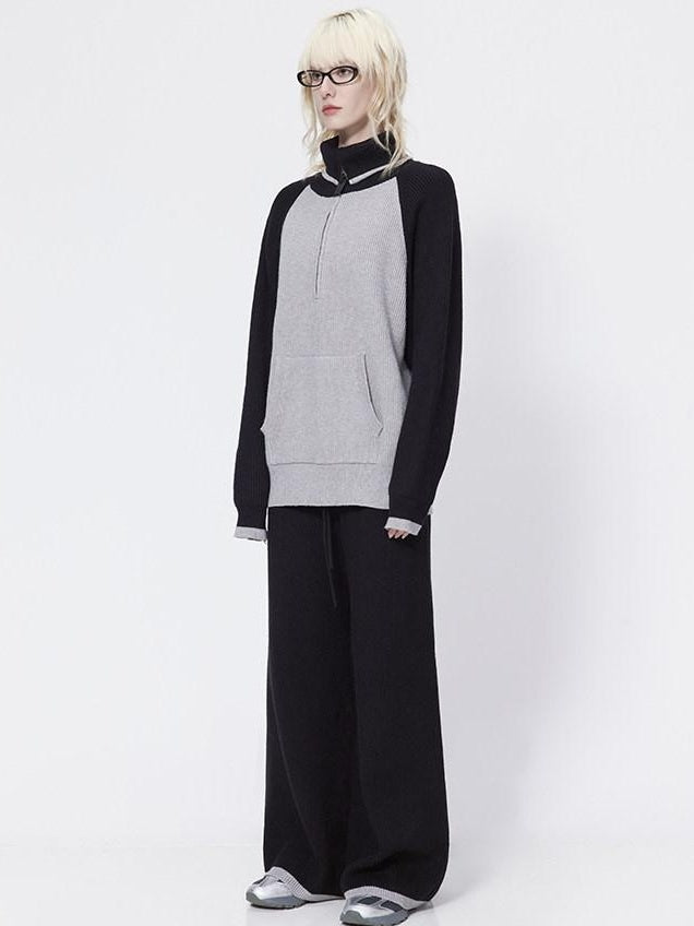 RUN TO THE FUTURE Viscose Blend Half Zip Pullover Commuter Straight Fit Long Sleeve Sweaters