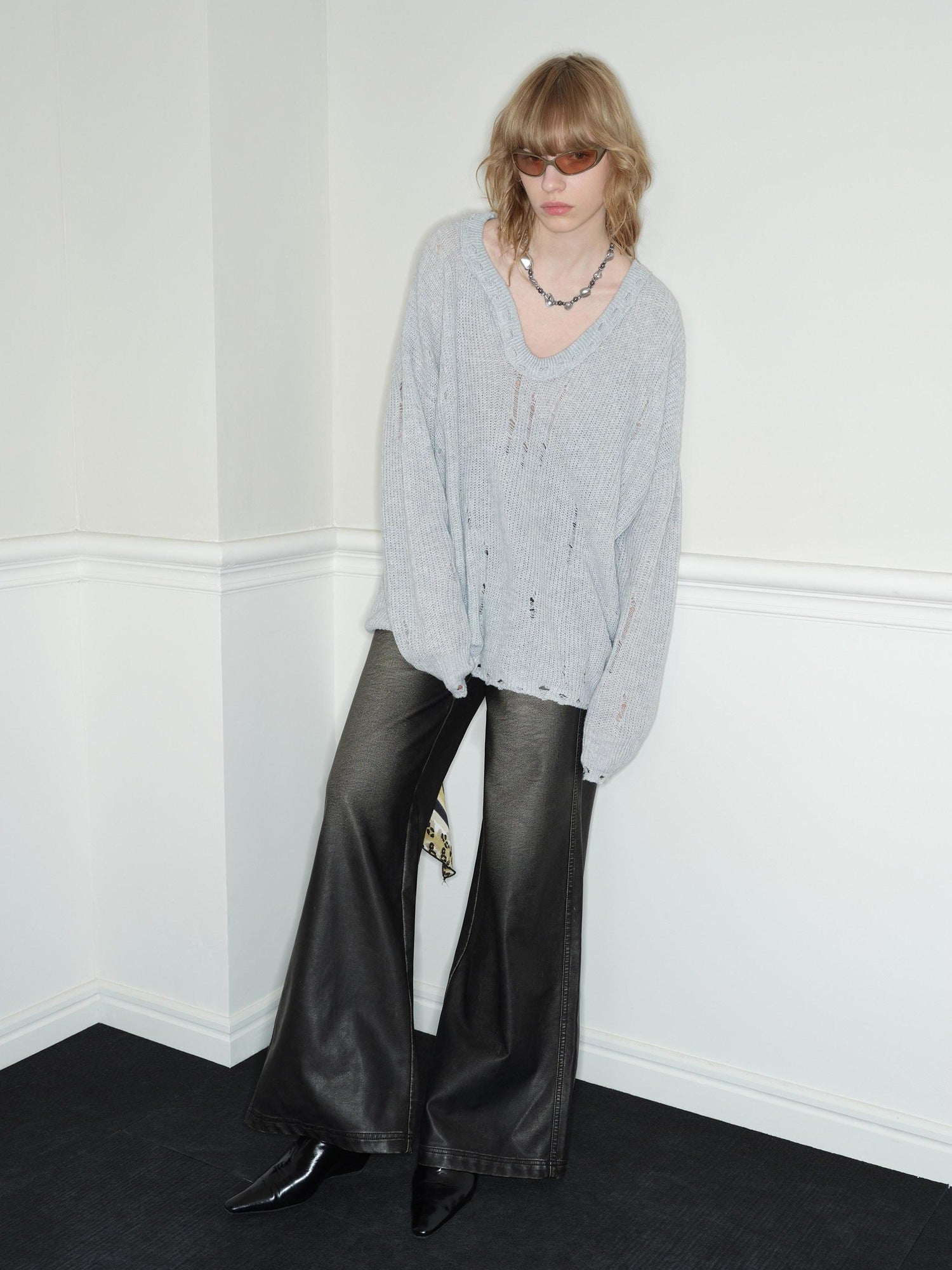 RUN TO THE FUTURE Viscose Blend Lightweight Distressed Oversized Commuter Women Knit Sweaters