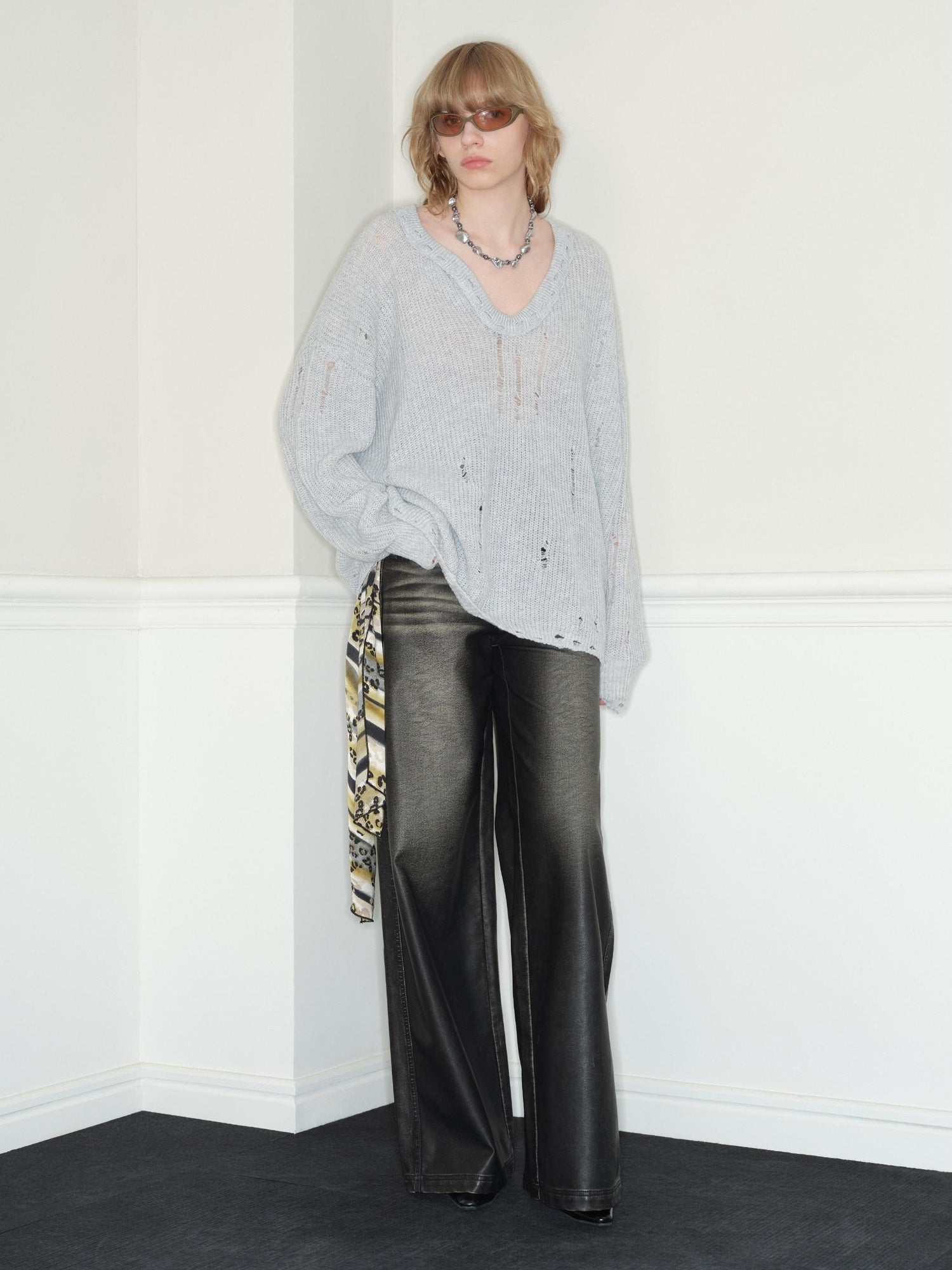 RUN TO THE FUTURE Viscose Blend Lightweight Distressed Oversized Commuter Women Knit Sweaters