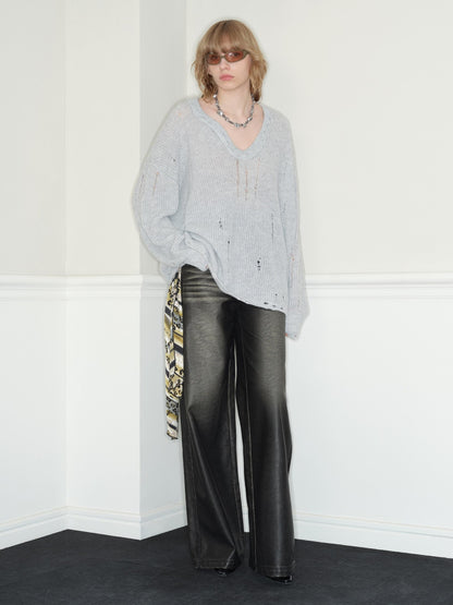 RUN TO THE FUTURE Viscose Blend Lightweight Distressed Oversized Commuter Women Knit Sweaters