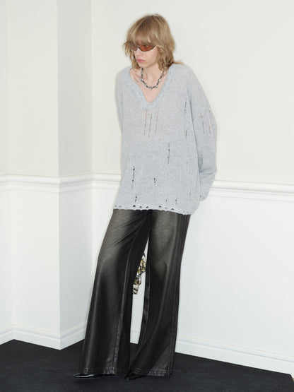 RUN TO THE FUTURE Viscose Blend Lightweight Distressed Oversized Commuter Women Knit Sweaters