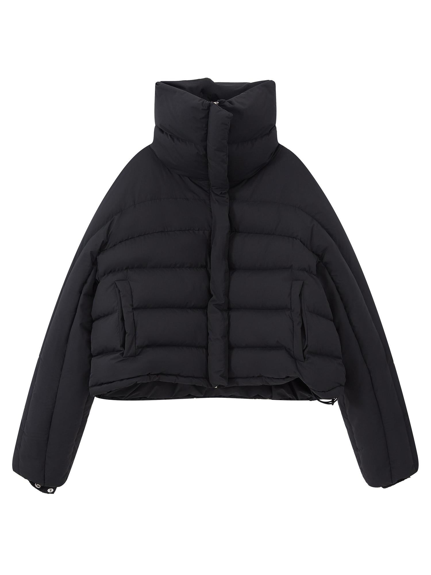 RUN TO THE FUTURE Warm 90% Duck Down Retro Commuter Straight Stand Collar Black Zip Down Jackets