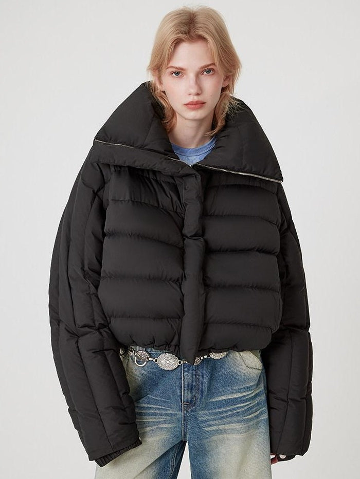 RUN TO THE FUTURE Warm 90% Duck Down Retro Commuter Straight Stand Collar Black Zip Down Jackets