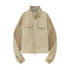 RUN TO THE FUTURE Warm Cropped Retro Loose Leopard Piping Unisex Khaki Zip Track Jackets