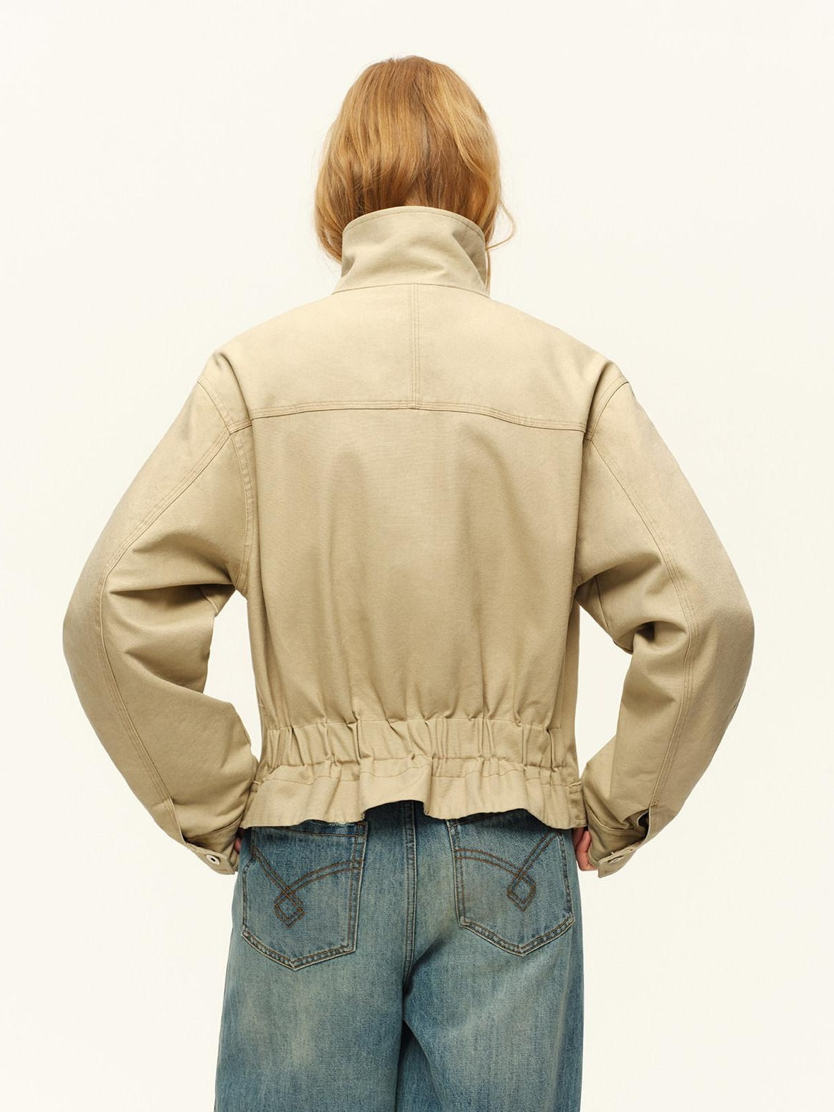 RUN TO THE FUTURE Warm Cropped Retro Loose Leopard Piping Unisex Khaki Zip Track Jackets