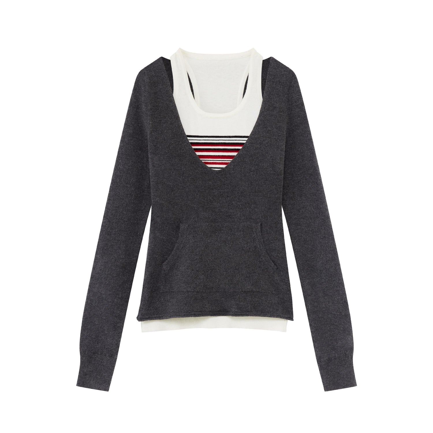 RUN TO THE FUTURE Warm Knit Colorblock Slim Fit Casual Teen Girl Striped Long Sleeve T-Shirts