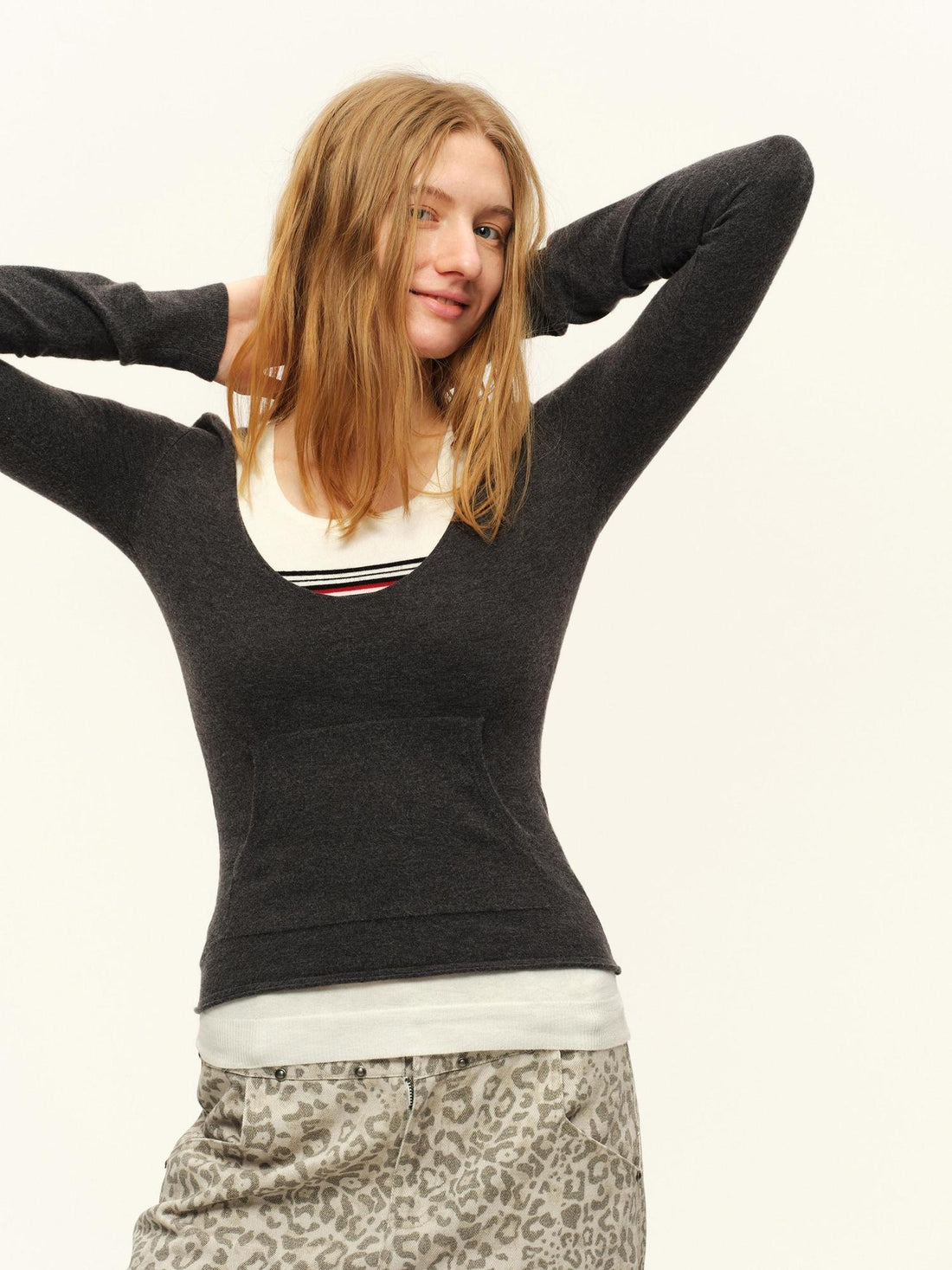 RUN TO THE FUTURE Warm Knit Colorblock Slim Fit Casual Teen Girl Striped Long Sleeve T-Shirts