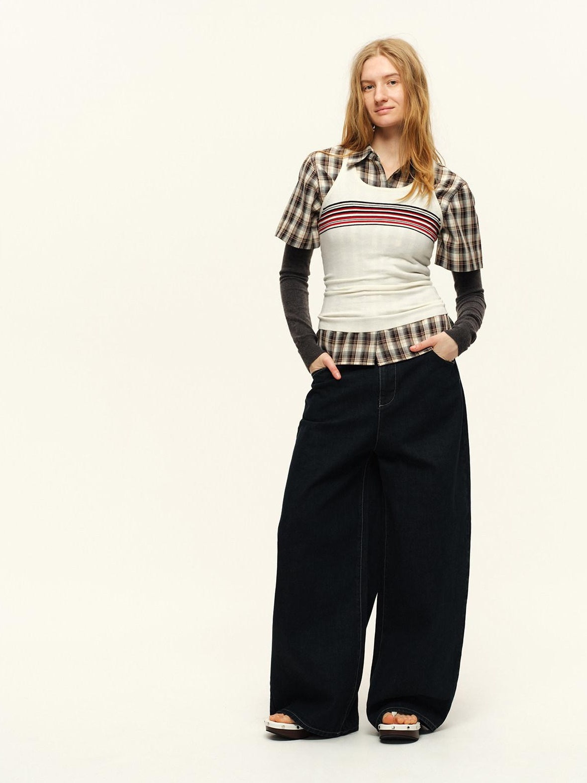 RUN TO THE FUTURE Warm Knit Colorblock Slim Fit Casual Teen Girl Striped Long Sleeve T-Shirts