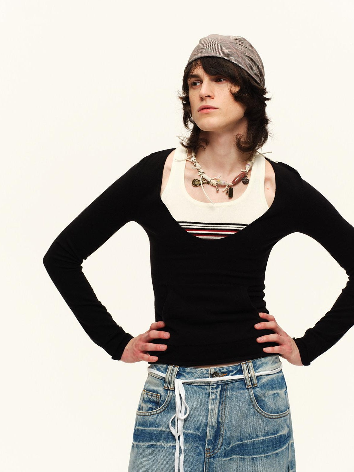 RUN TO THE FUTURE Warm Knit Colorblock Slim Fit Casual Teen Girl Striped Long Sleeve T-Shirts