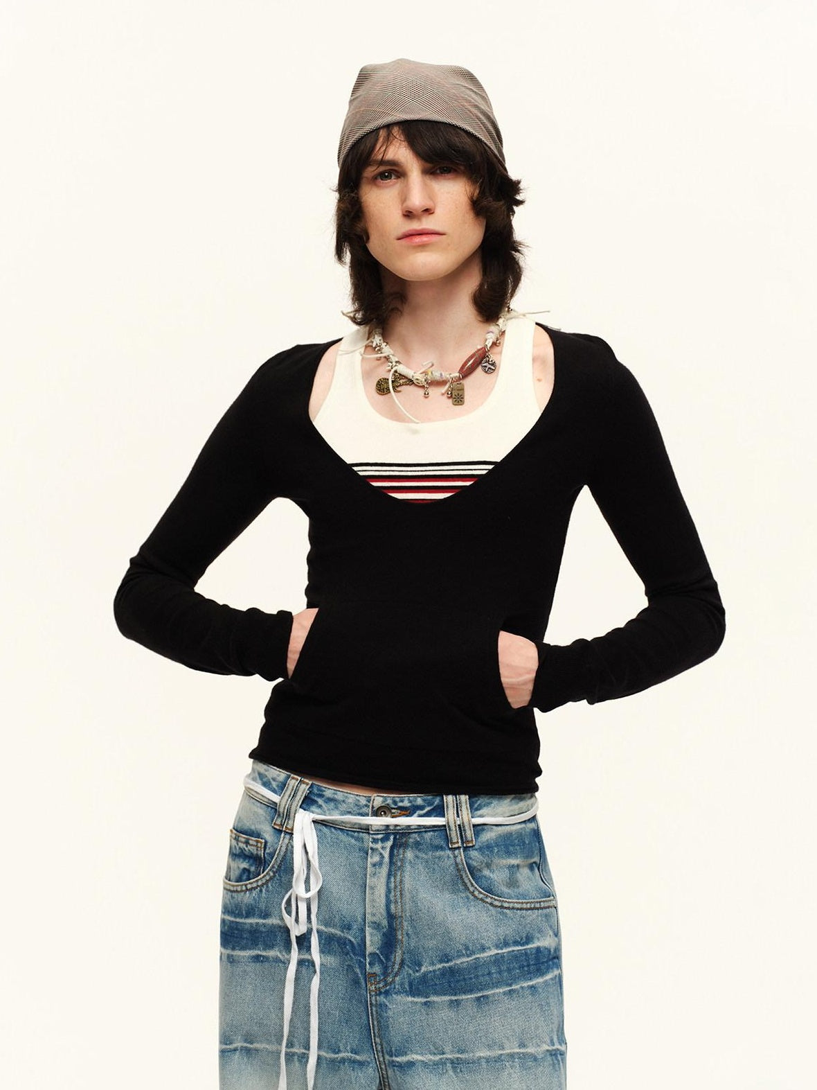 RUN TO THE FUTURE Warm Knit Colorblock Slim Fit Casual Teen Girl Striped Long Sleeve T-Shirts